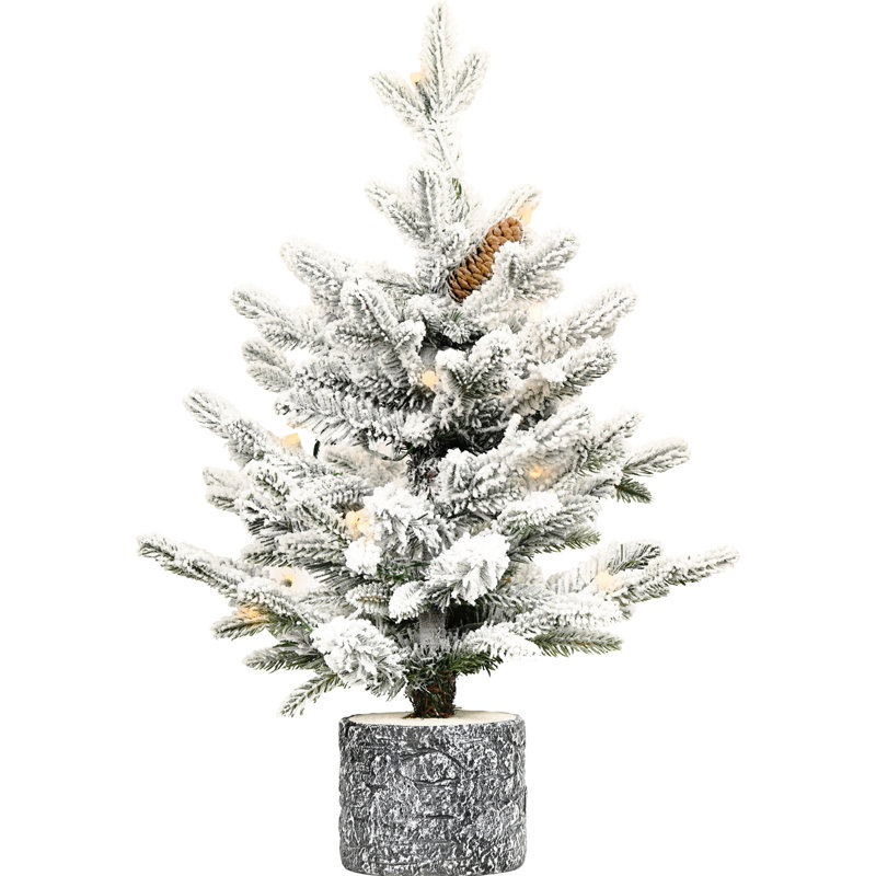 Arbre de Noël enneigé 365 avec 70 blanc chaud, base en pot et pin