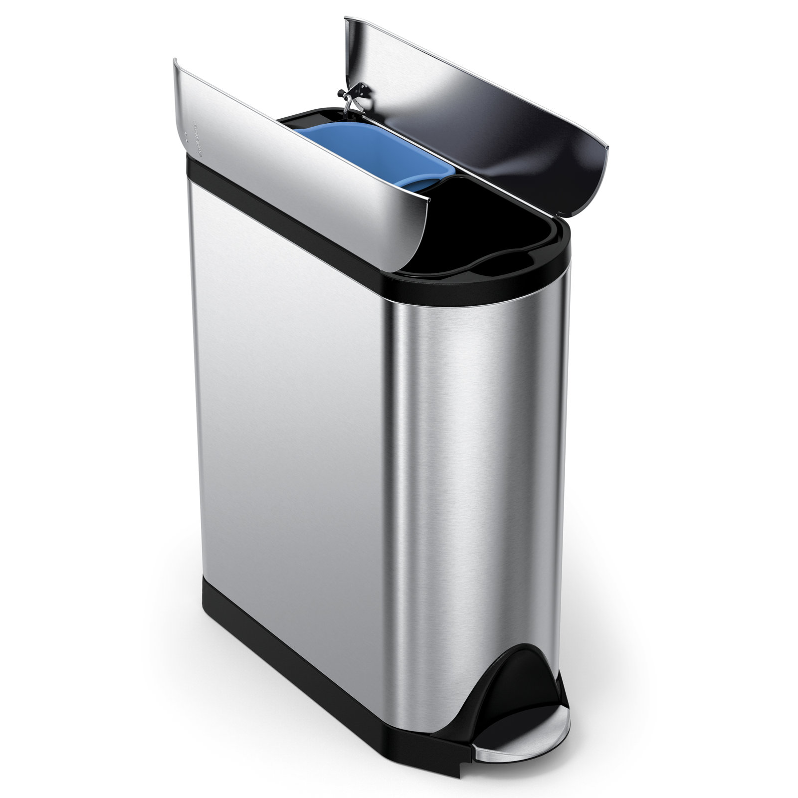 simplehuman 40 Liter / 10.6 Gallon Dual Compartment Butterfly Lid Kitchen Recycling Step Trash Can