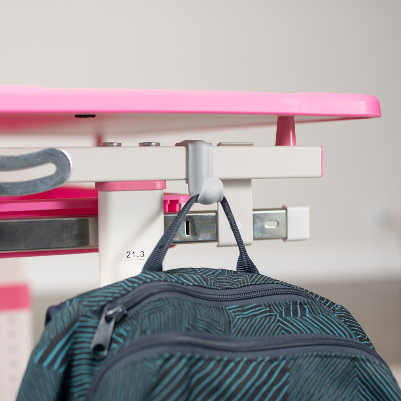 Pink Adjustable Height Kids Desk and Chair Set with Drawer