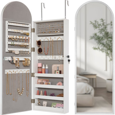 Armoire à bijoux pour porte / miroir en forme d'arche avec cadre en métal, porte verrouillable