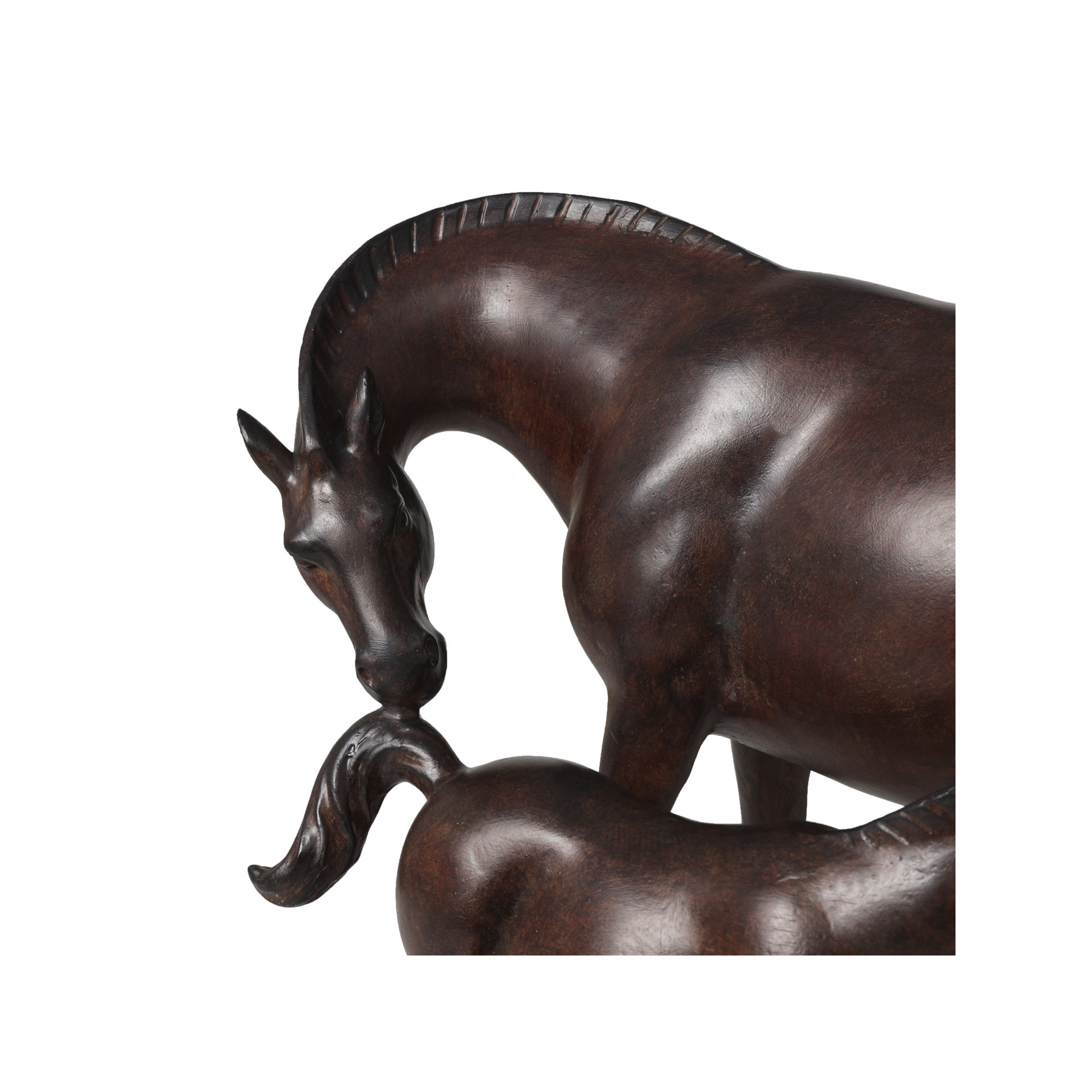Polystone Horse Decorative Dark Brown Sculpture with Mom and Baby