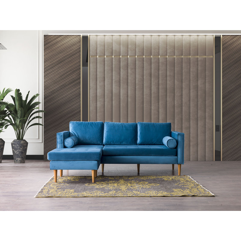 Rycroft Upholstered L-Shaped Sectional Reversible, Turquoise Velvet