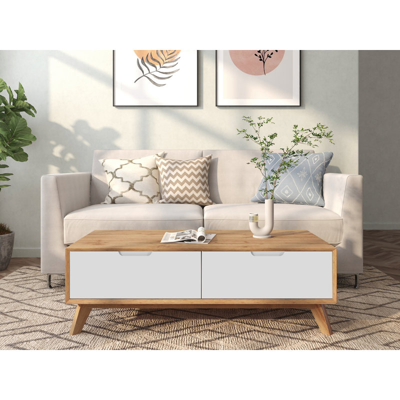 Oriska Four Leg Coffee Table with Storage, Oak/White
