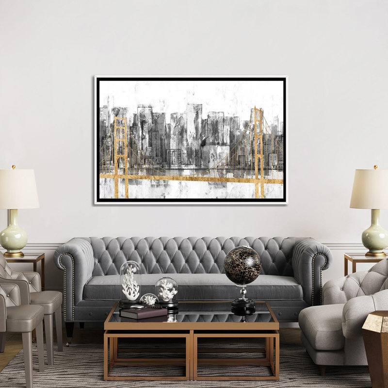 « Golden Bridge panorama » par Jennifer Goldberger-impression, H 40 po x l 60 po x 1,5 po, Toile blanche encadrée