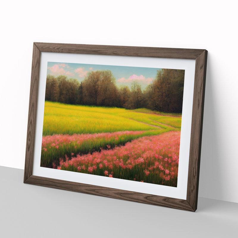 Spring Landscape Meadow Vol.2 - Single Picture Frame Print, Walnut, 34cm H x 46cm W x 2cm D