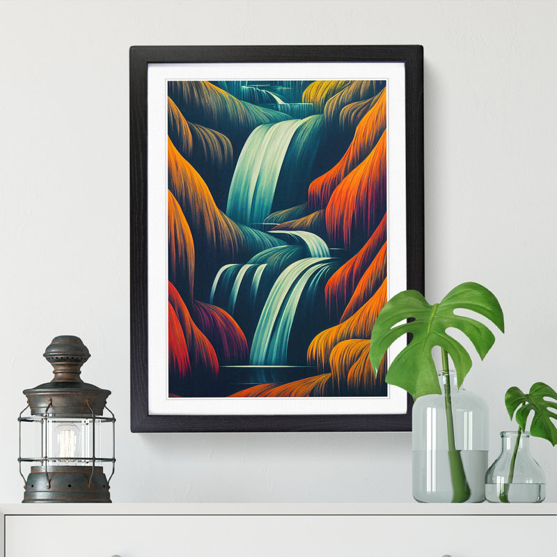 Waterfall Art Nouveau Style Vol.1 - Single Picture Frame Print, 46cm H x 34cm W x 2cm D, Walnut
