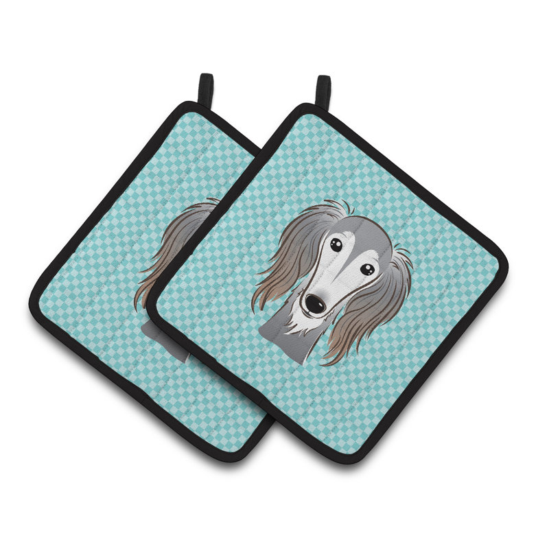 Cuisinier poignée saluki caroline trésors Checkerboard, Bleu