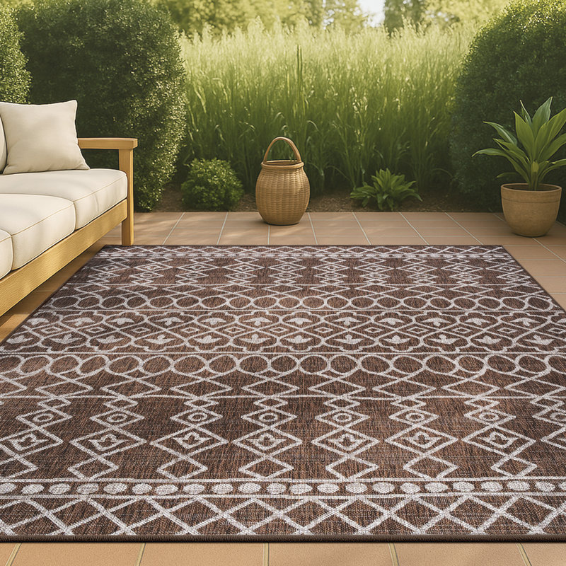 Sleymaun Tribal Bohemian Brown/Beige Indoor/Outdoor Rug, Rectangle 3'11" x 6'