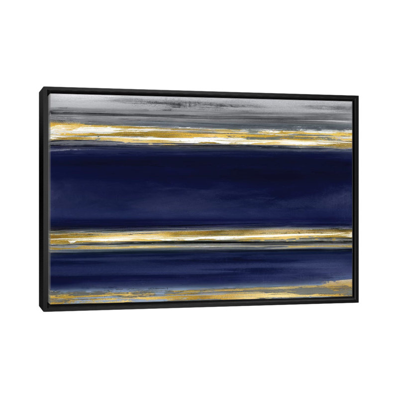 «Parallel Lines on Indigo», impression sur toile, H 18 po x l 26 po x P 1,5 po, Toile avec cadre noir, Pas de tapis