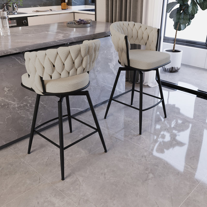 Tabourets de bar rembourrés Celie, Noir, Beige, 2