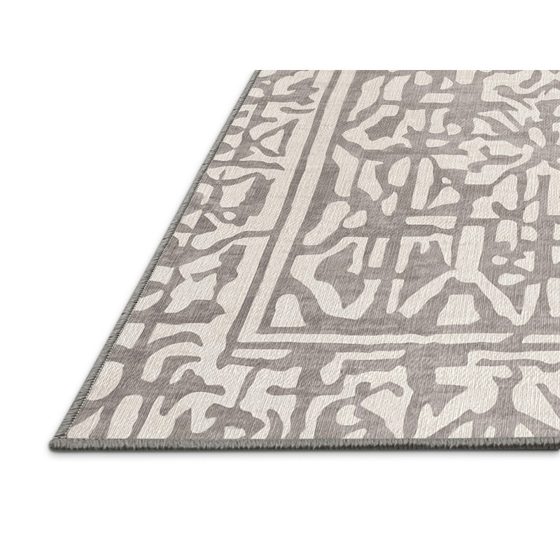 Machine Washable Gray Area Rug, Rectangle 3' x 5'