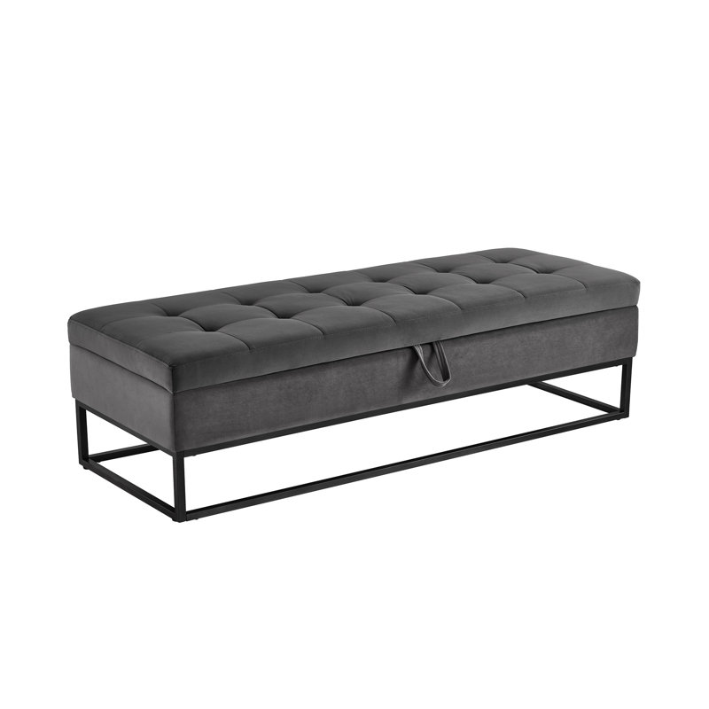 Grey Velvet Storage Chest With Metal Base - Versatile Bench For Living Room And Hallway Bedroom Maximizes Space Style, Gray