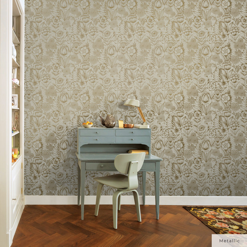 Papier peint adhésif floral Homestead, Beige