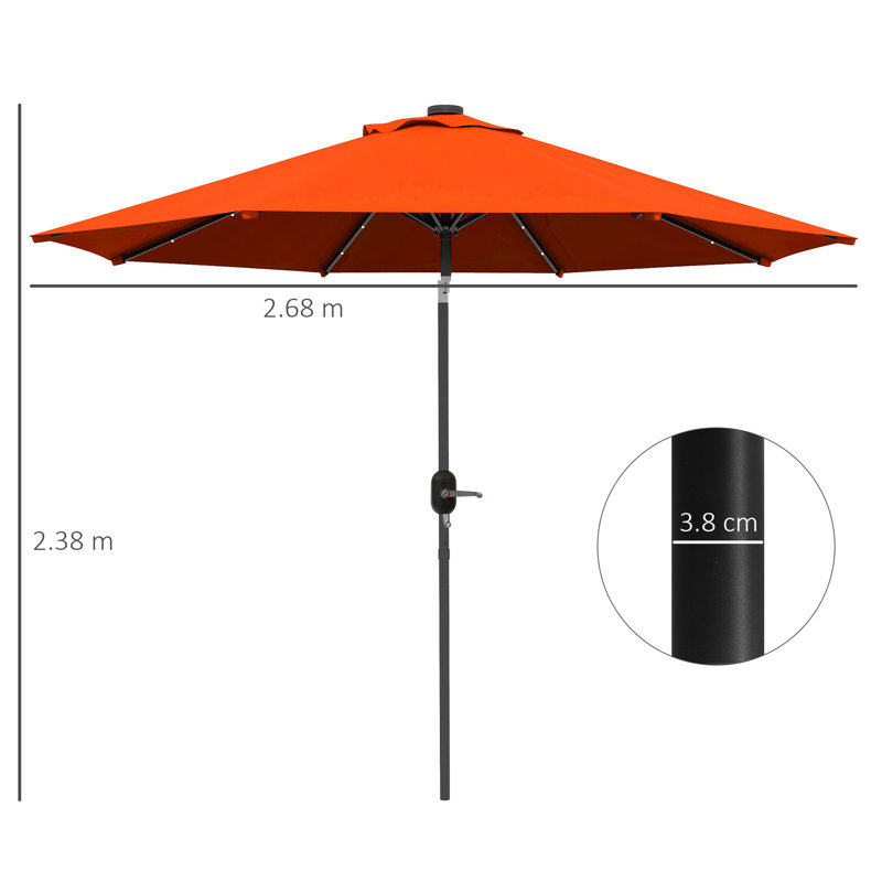 Brionie 268cm Lighted Tilt Beach,Traditional,Balcony Parasol, Orange