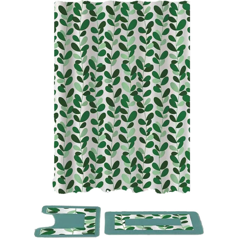 Ensemble de salle de bain en cristal 15 pièces Ben & Jonah Sage avec rideau de douche, tapis de bain et crochets de douche à roulettes métalliques