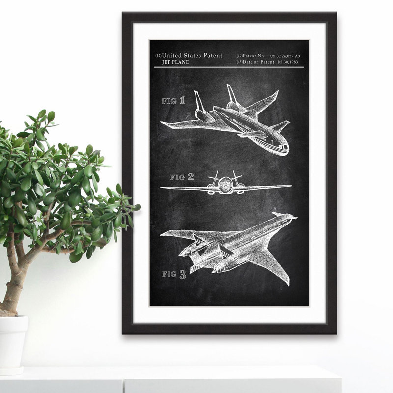 « avion design plans », reproduction d’art encadrée, H 45 po x l 30 po x P 1,5 po