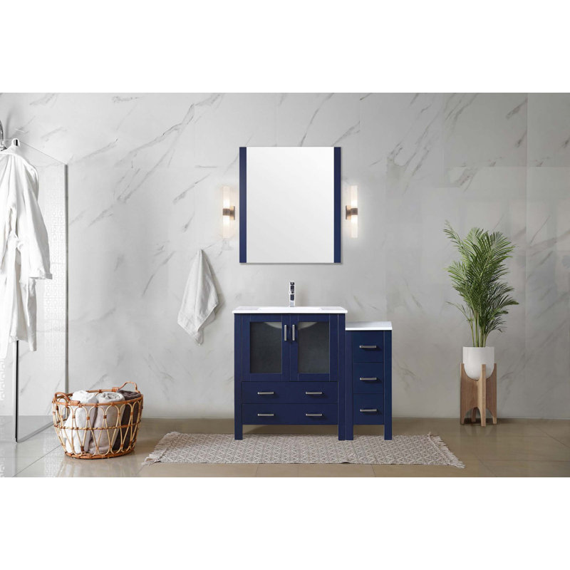 Versatile Bathroom Vanity With Side Cabinet And Multiple Accessories For Enhanced Functionality, Navy Blue