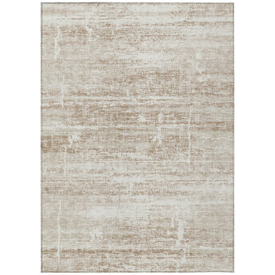 5' X 8' Beige Taupe And Ivory Abstract Washable Indoor Outdoor Area Rug