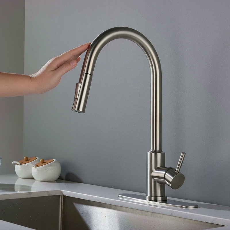 Robinet de cuisine tactile avec douchette extractible, Nickel brossé