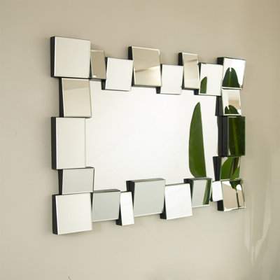 30'' Geometric Square-spliced PU Wall Mirror, Modern Art Decor for Bathroom, Bedroom, and Living Spaces