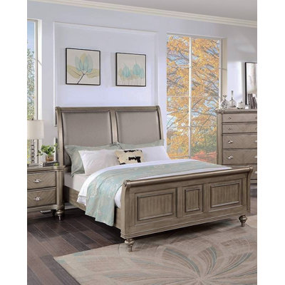 Modern Luxury Style 1Pc California King Size Bed Two Panel Headboard Antique Silver Finish Bedroom Furniture