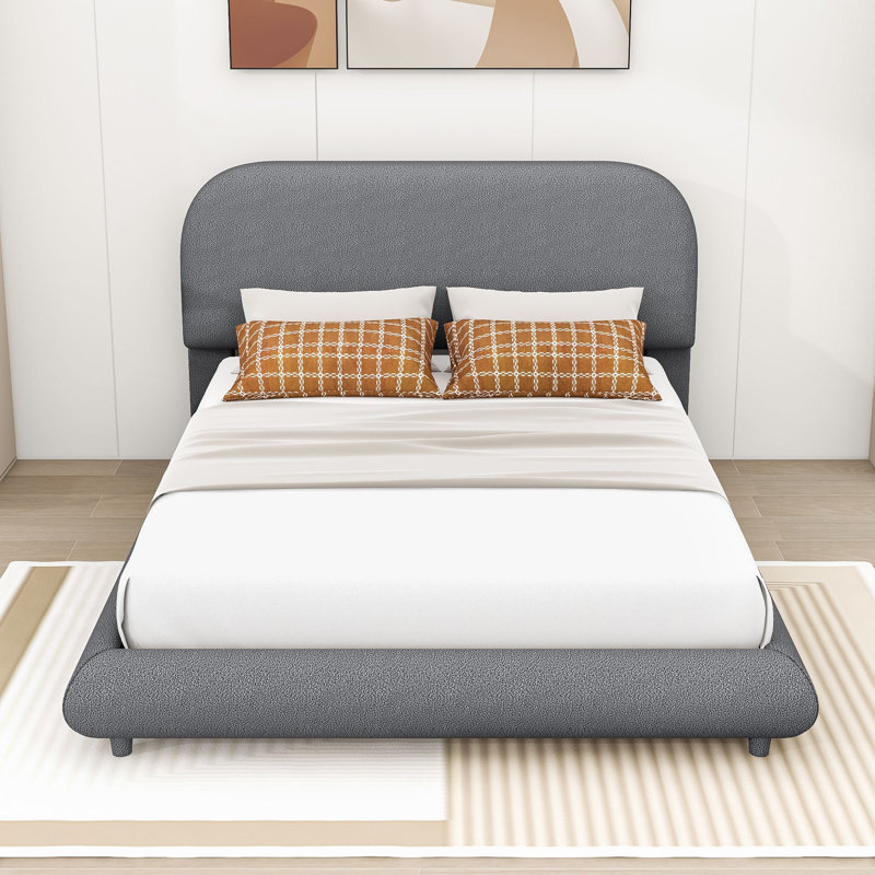 Lit plateforme tapissier Velzian, Double, gris