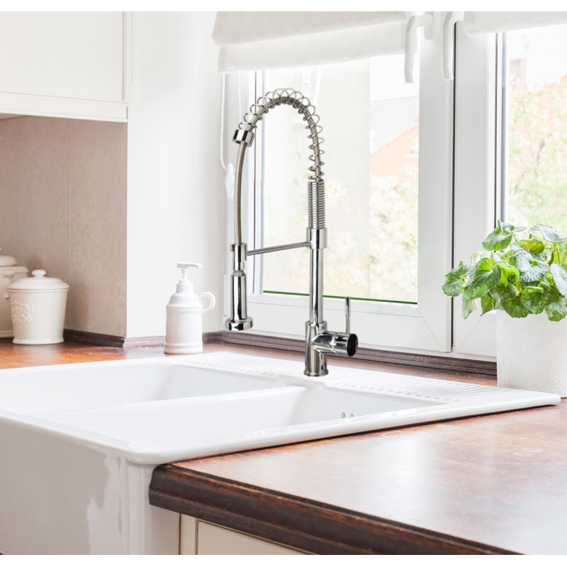 Single Handle Spring Pull Down Kitchen Faucet, Chrome, Without Soap Dispenser