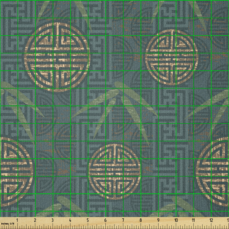 Tissu en bambou imprimé par The Yard, style à motif de motifs orientaux avec des éléments orientaux, l 36" x L 72"