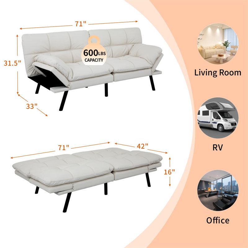 Canapé-lit futon convertible 71 po, Blanc