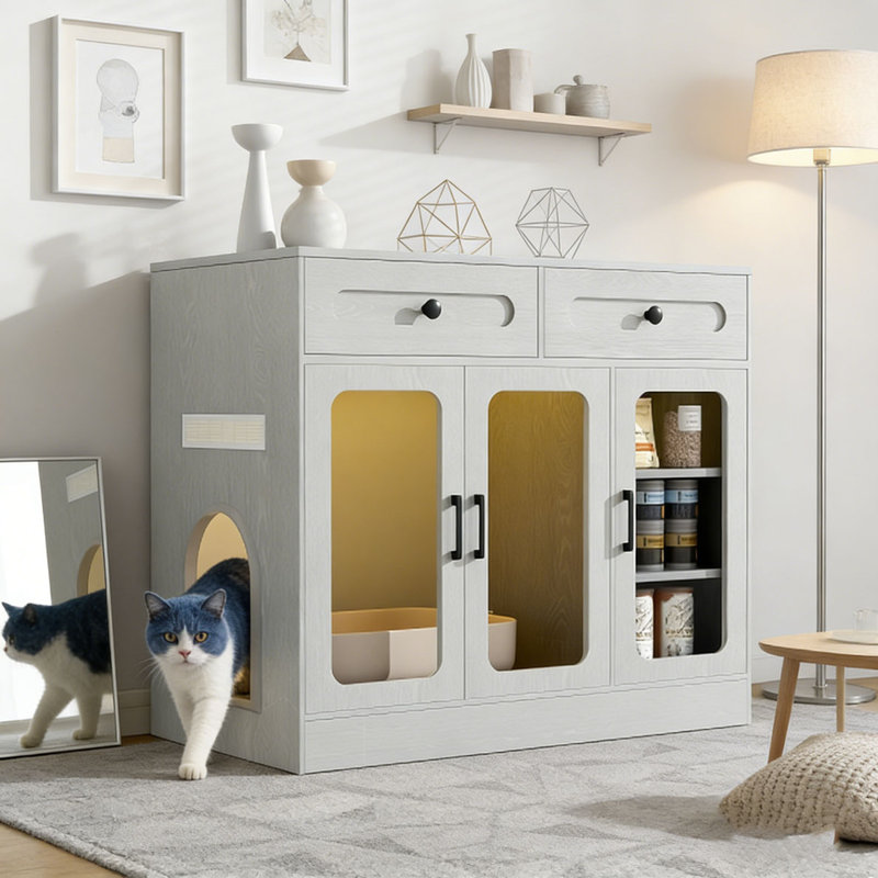 Enceinte de litière pour chat avec lumière DEL, Gris