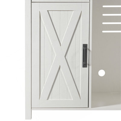 Meuble réfrigéré de style champêtre de 135 cm avec prise électrique, meuble bar à café avec rangement, mini-réfrigérateur/cave à vin à 2 portes et 2 tiroirs, buffet avec portes coulissantes de style grange pour salon ou cuisine.