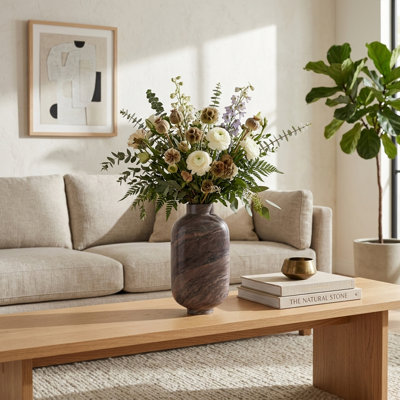 Vase en pierre de marbre Glam Design décoratif pour bureau à domicile, chambre à coucher, salon, décoration intérieure, pièce de déclaration - brun clair, brun, ivoire