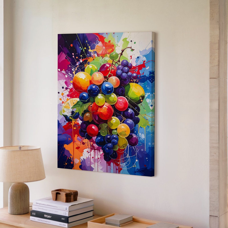 «Vibrant Fruit Explosion», peinture sur toile avec éclaboussures de couleurs dynamiques, art sur toile prêt à accrocher