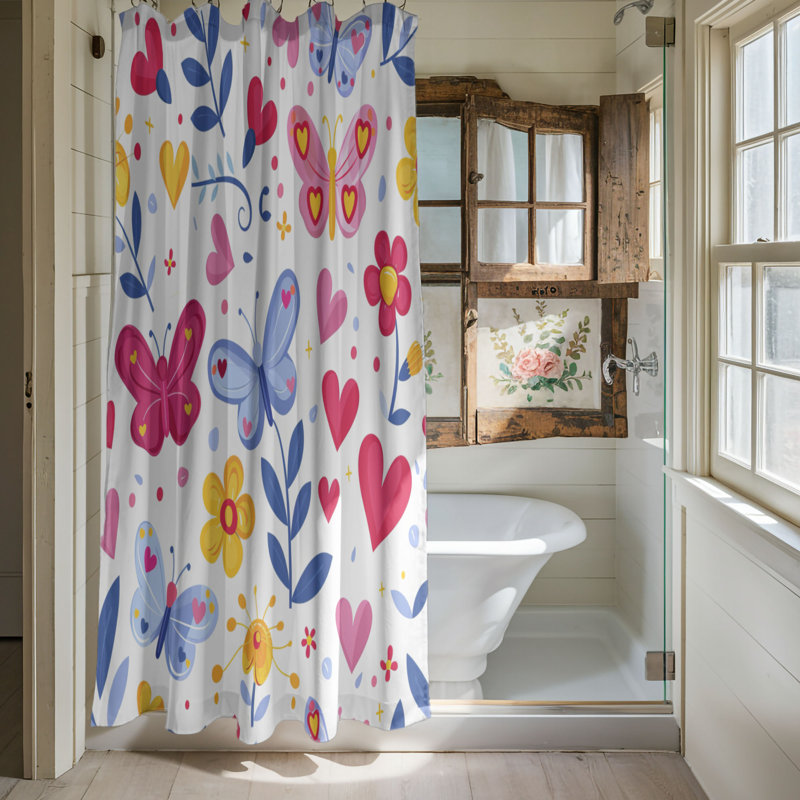 Fluttering Hearts - Rideau de douche Premium, H 74 po x l 71 po