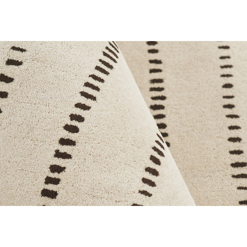 Austen Hand Tufted Wool Striped Area Rug in Beige, Rectangle 2' x 3'