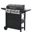 Barbecue au propane à 4 brûleurs, en acier inoxydable 34 000, avec couvercle, deux tablettes et roulettes transportables pour la terrasse