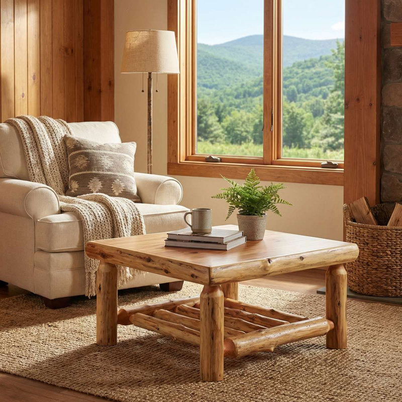 Table basse carrée en cèdre Fireside Lodge - 42 po - Naturel - Standard, Standard, H 18 po x L 42 po x l 42 po