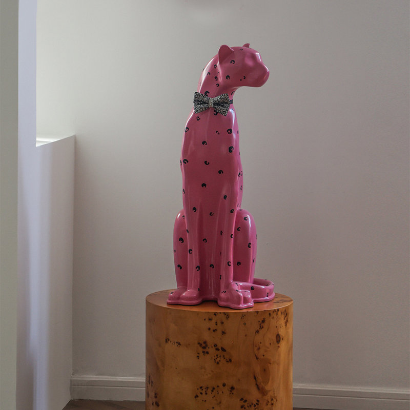 Pink Leopard Shaped Fiberglass Decorative Object