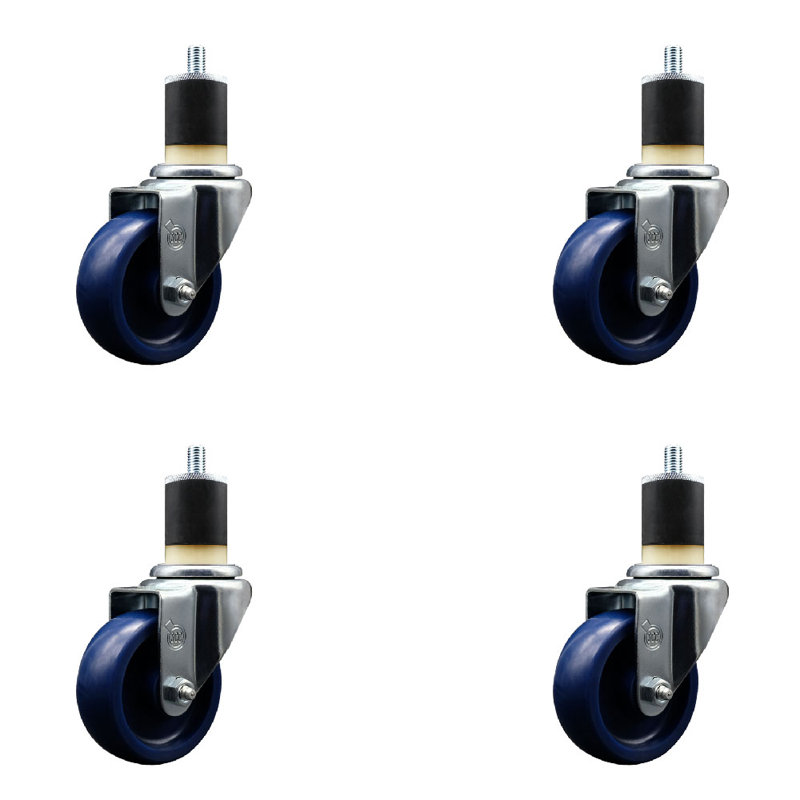 Ensemble de roulettes extensibles pivotantes en poly de polyuréthane solide 3,5 po x 1-7 / 8 po