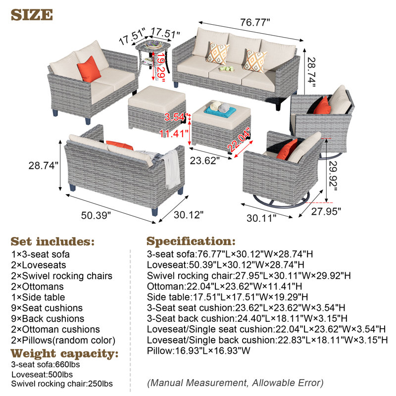 Rhyis 9 - Person Patio Conversation Sets with Cushions, Beige