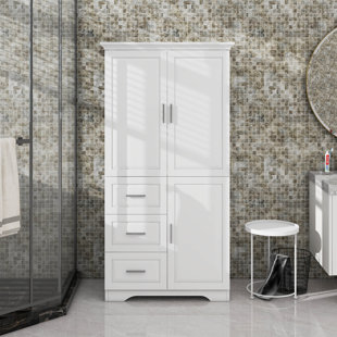 Armoire de rangement haute et large avec portes et trois tiroirs