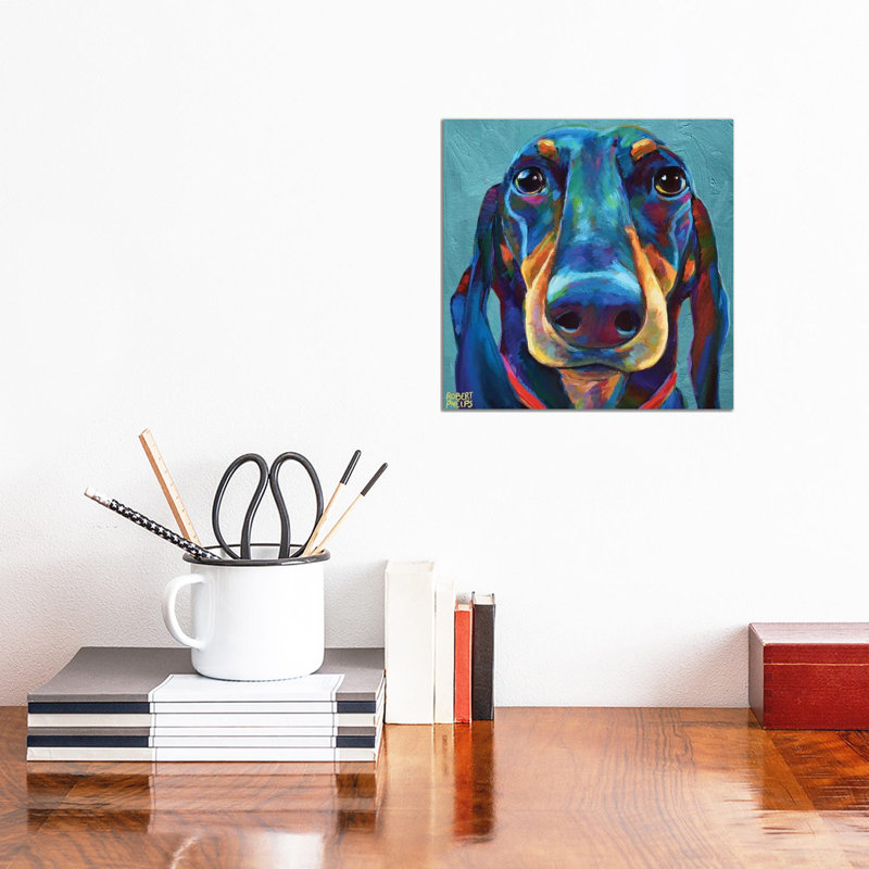 Dachshund On Blue by Robert Phelps - Wrapped Canvas Gallery-Wrapped Canvas Giclée, 30.48 cm H x 30.48 cm W