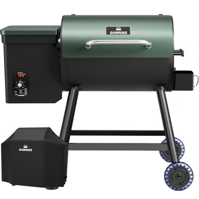 DAMNISS 456 sq.in Electric Wood Pellet Grill & Smoker with Cover, PID Temperature Control, Green