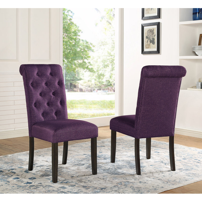 Chaise de salle à manger en bois massif Leviton, ensemble de 2, Mauve