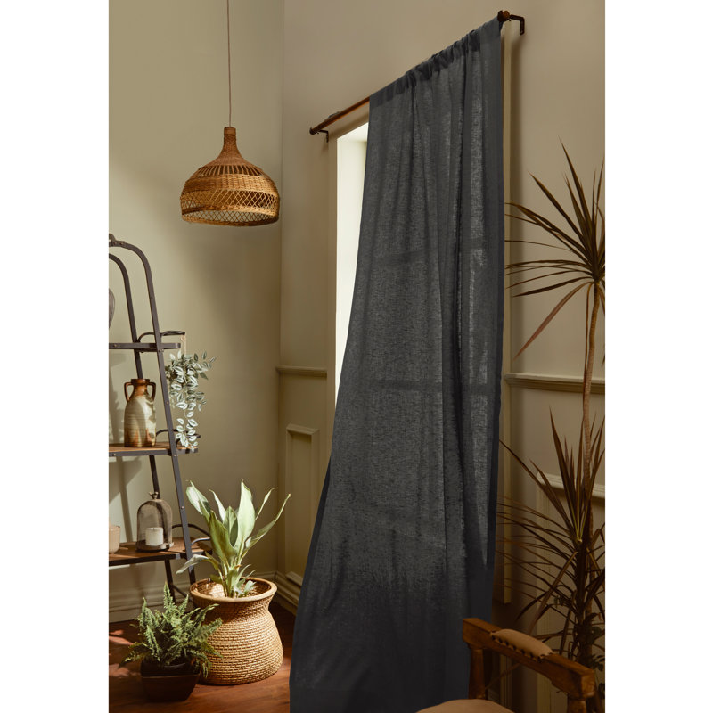 Linen Curtain with Rod Pocket, 52" W x 108" L, Lava Smoke