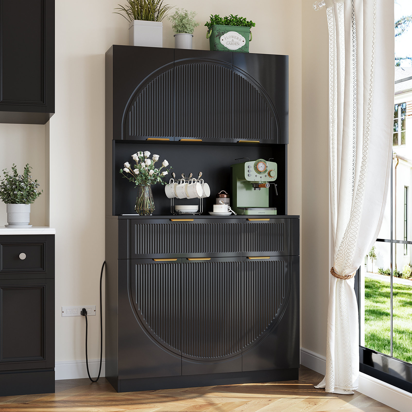 PPorfamilia 71'' Kitchen Pantry Storage Cabinet With Microwave Stand | Wayfair