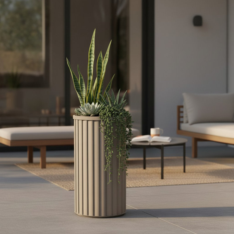 Pot à fleurs rond Strata, 22.5" H x 12" W x 12" D, Brown Grey