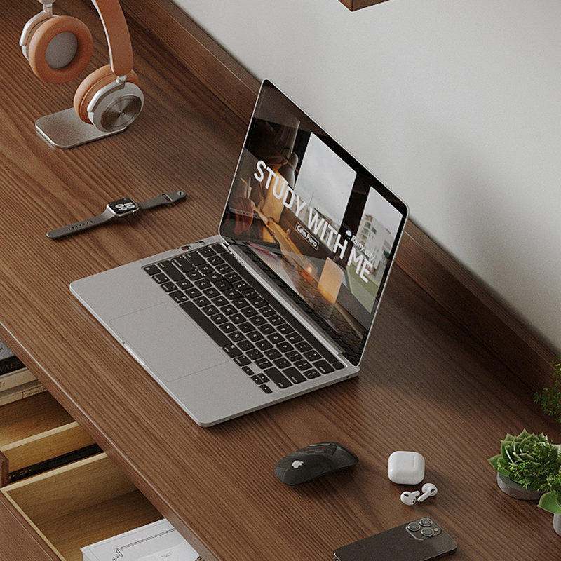 Light-walnut L-Shaped Solid Wood with 3 drawers desk, Left Hand Return, 31.5" H x 70.87" W x 55.12" D