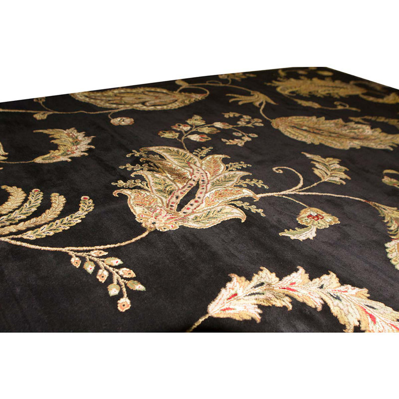 Tapis noir / or / beige noué à la main de conception unique 8 pi 1 po x 10 pi 1 po