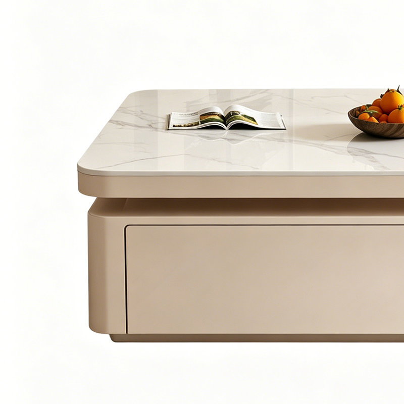 Table basse de luxe Italian Light, Blanc, Blanc / Gris, H 14,56 po x L 27,55 po x l 27,55 po